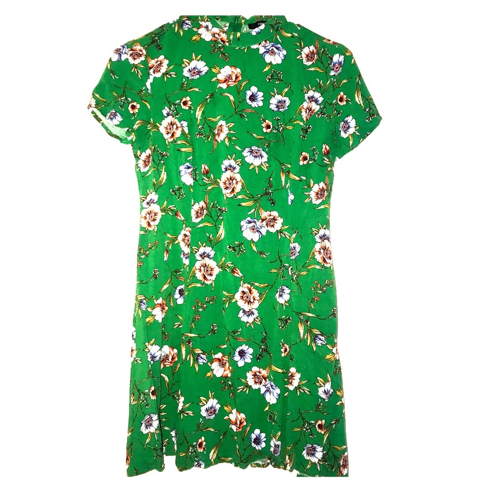 Floral Green High Neck Mini Dress